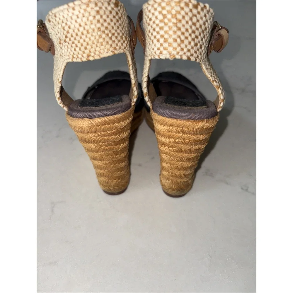 Tory Burch Lucia Espadrilles Sandals Platform Navy floral lace Jute Leather 6.5